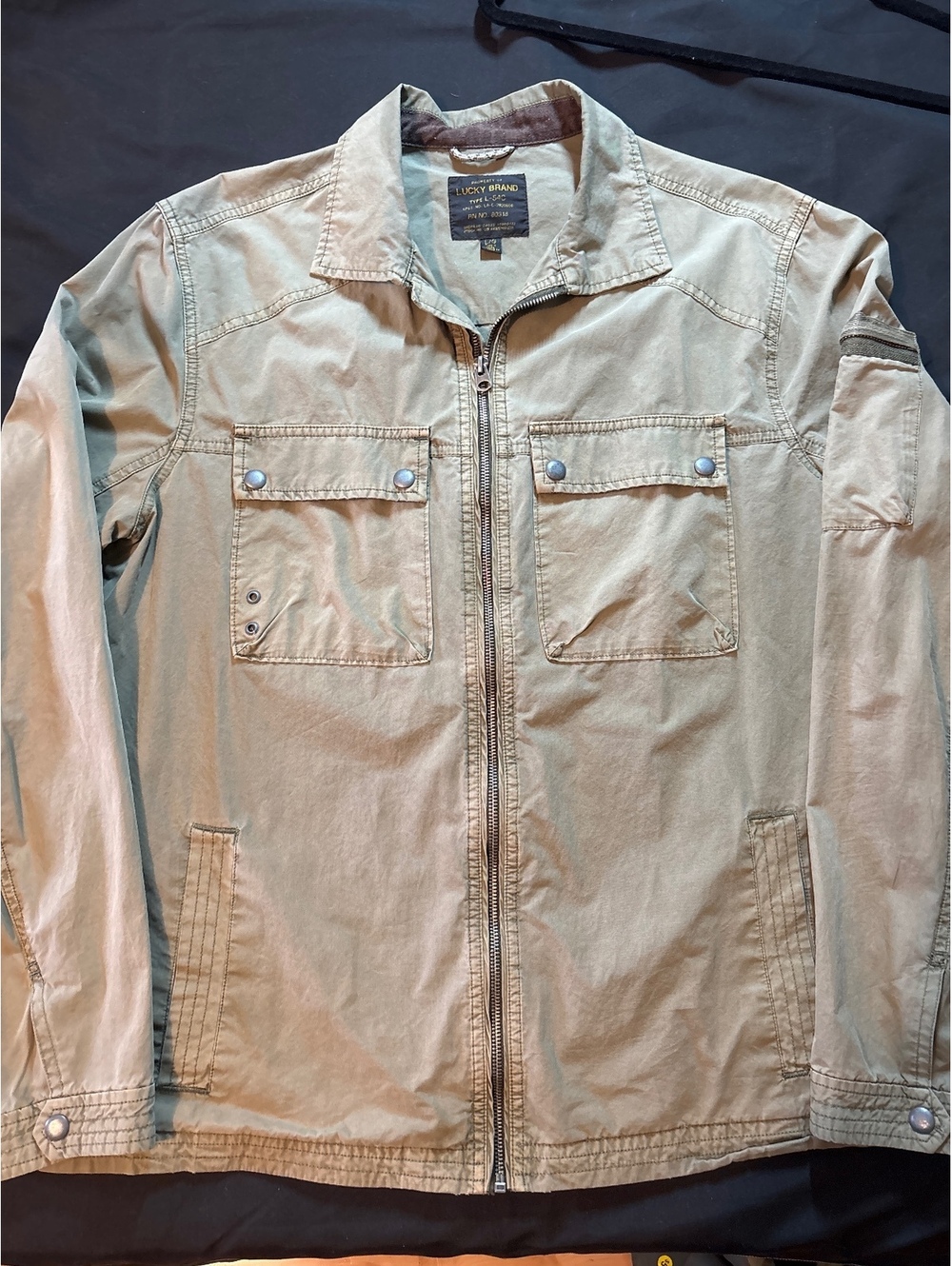 Lucky Brand Men’s Large Khaki Utility Field Jacket Full Zip Military 2019